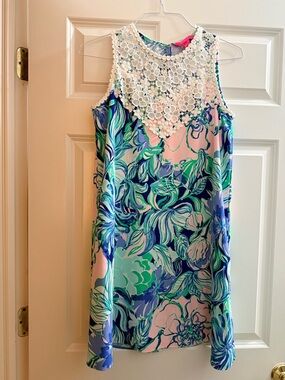 Lilly Pulitzer Lace Sleeveless Shift Dress - Pink & Blue - size 4